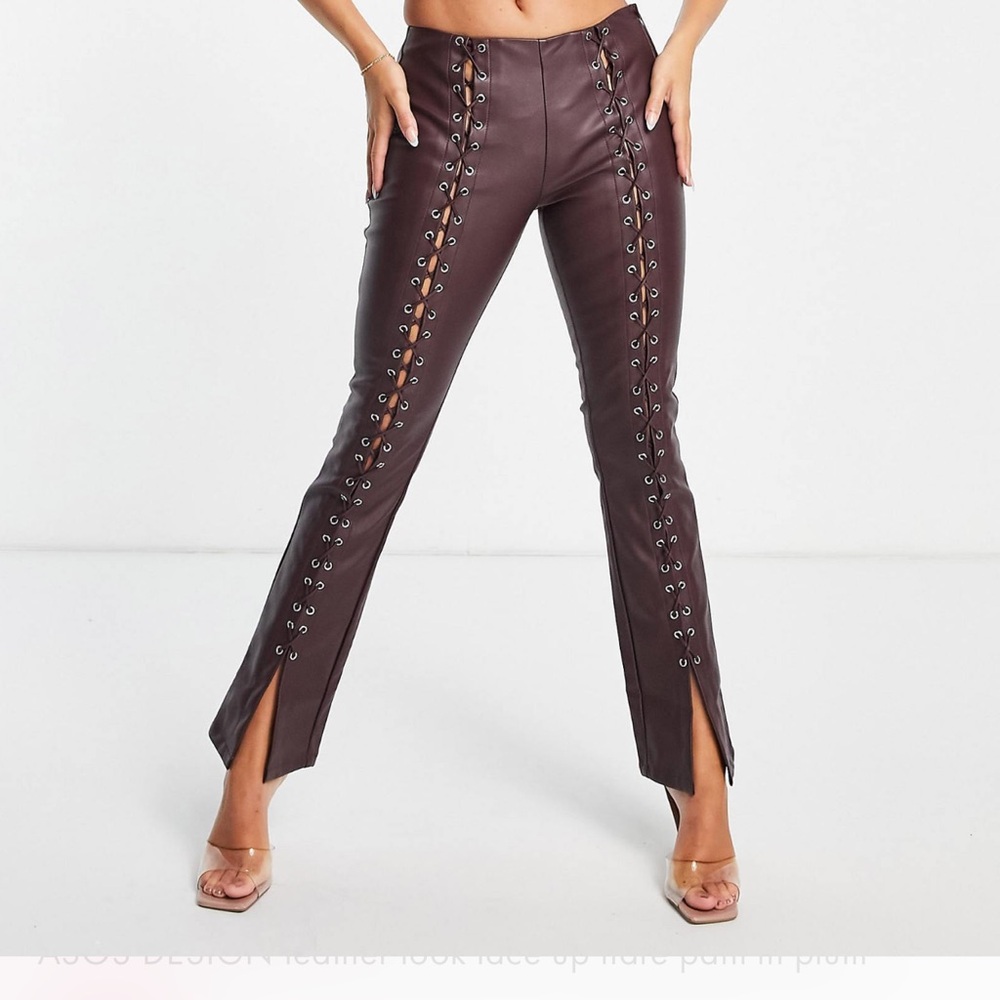 Plum Lace-Up Flare Pants